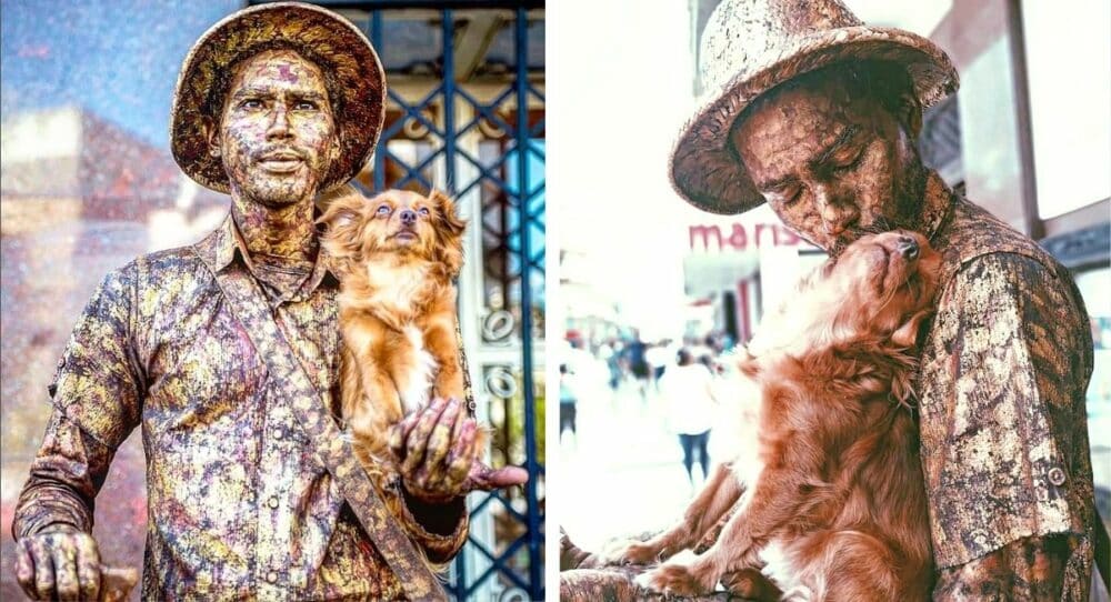 Mladý muž a jeho pes si připraví lidskou sochu, aby společně prošli životem –