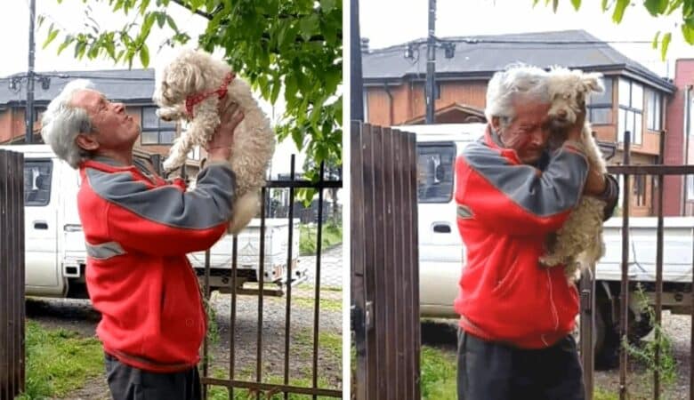 Muž je nadšený, že se po několika dnech hledání opět setkal se svým ztraceným psem –